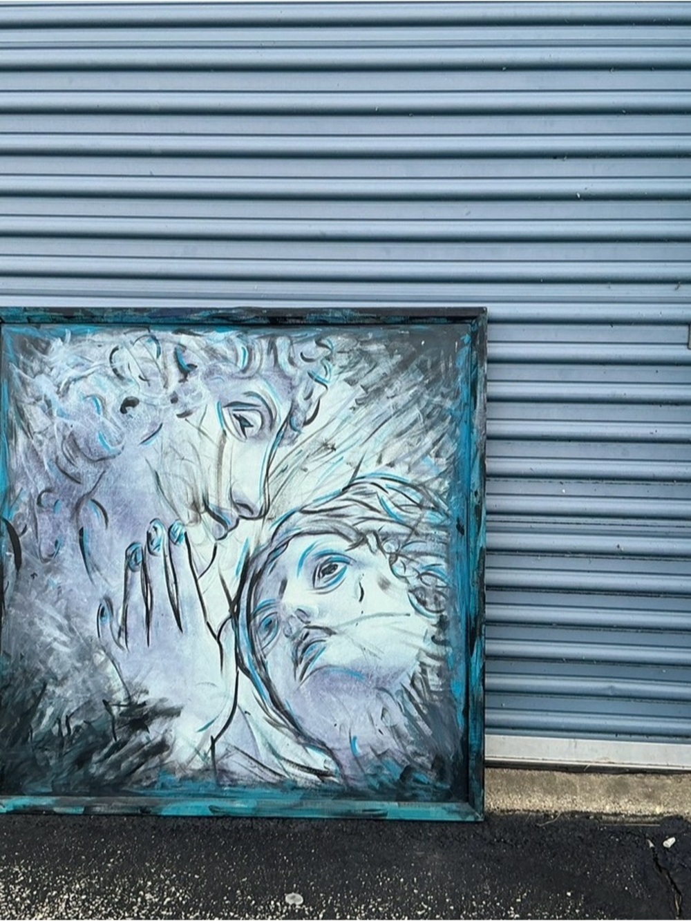 Abstract Blue-Toned Figure Painting – Hand-Painted Home Art